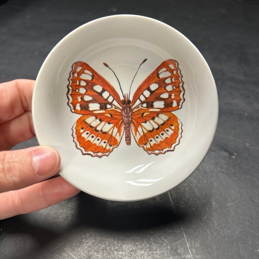 Butterfly Ceramic Trinket Dish in Orange and White
